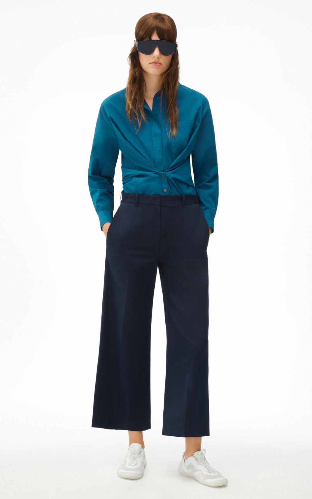 Kenzo Cropped flared Pants Blue Black For Womens 4738CIBPT